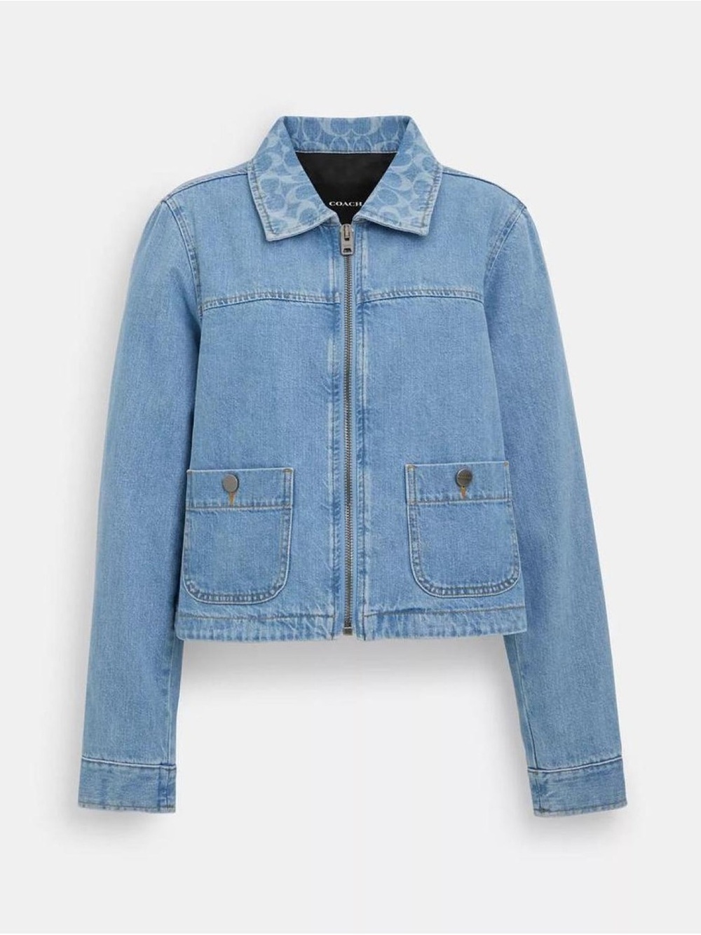 ✨NWT Coach Signature Canvas Collar Denim Zip Jacket Blue Medium Wash |Deadstock